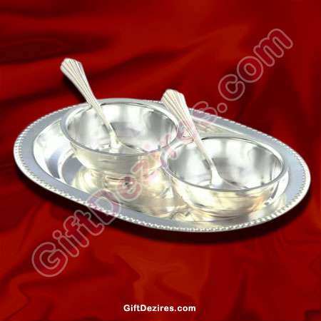 Silver Gift Items - 2 Bowls and Spoons with Tray